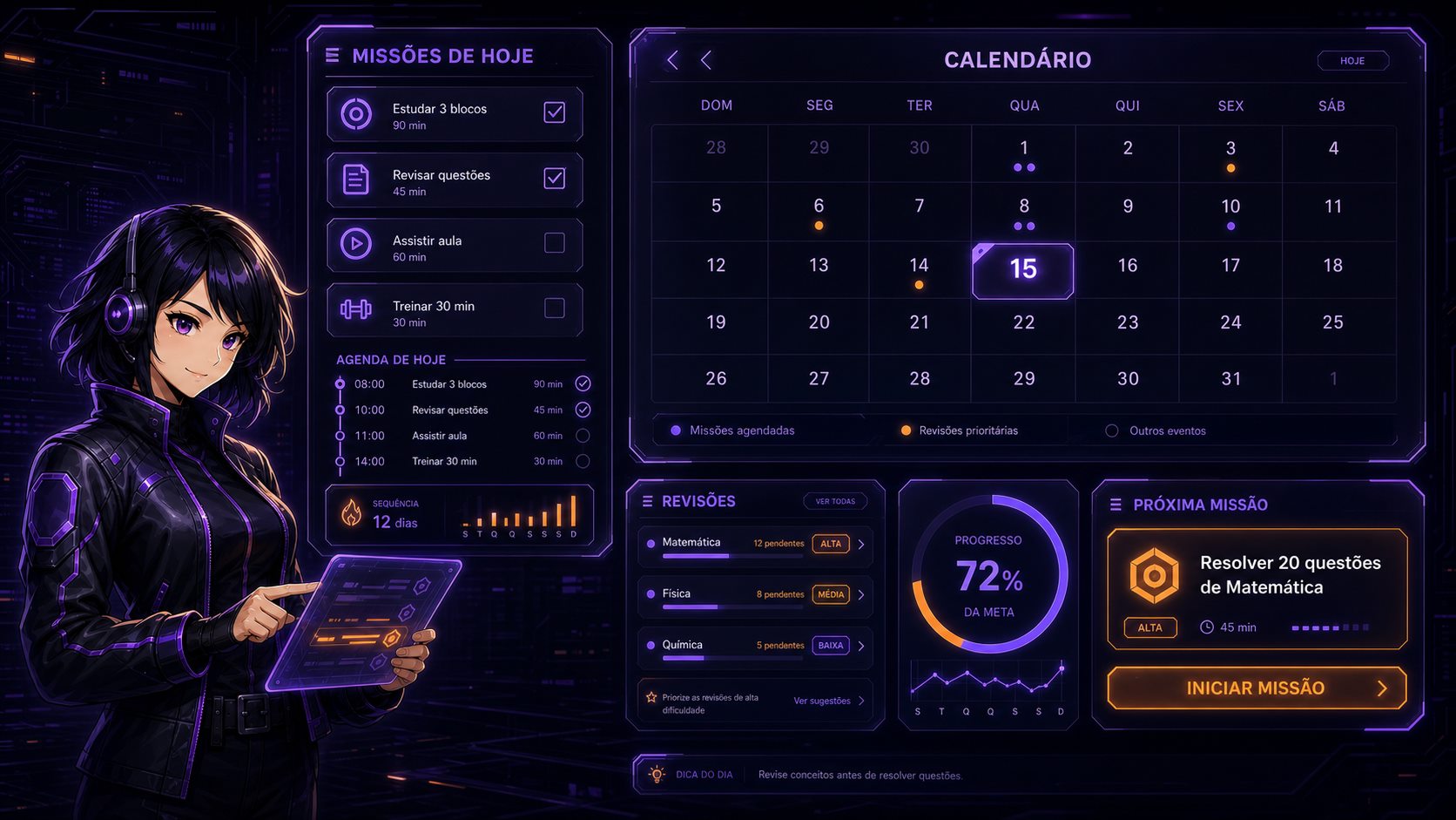 Missões, calendário e revisões dentro do DETONA